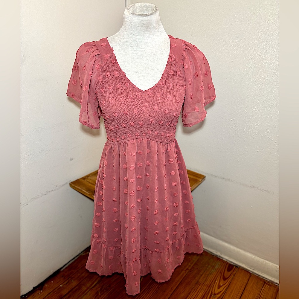 Tecrew Smocked Babydoll Chiffon Dress NWT